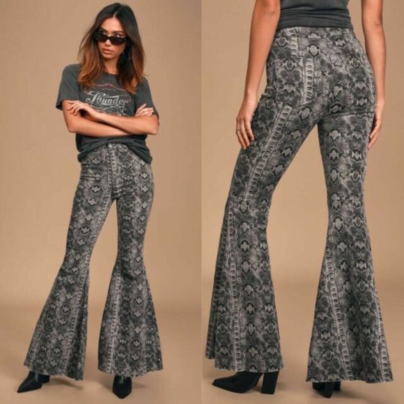 Free People Denim - Free People Just Float on Snake Print Flares